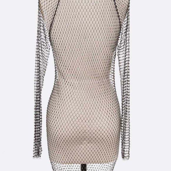 Rhinestone Fishnet Mesh Long Sleeve Dressy Cover Up - Black - Picture 4 of 4